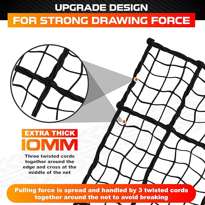 5'x7' Heavy Duty Cargo Net Stretches to 10' x 14', Extra Thick 10mm Cord Bungee - Image 3
