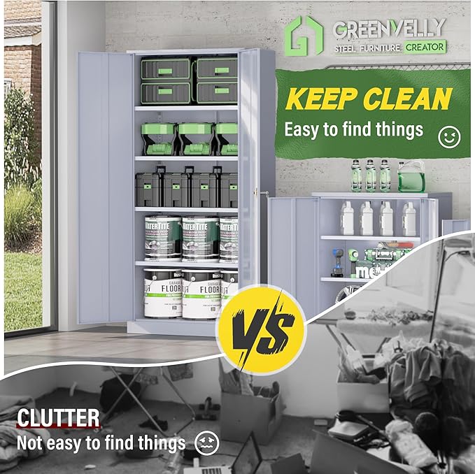 Greenvelly Metal Storage Cabinet, Metal Cabinet - Image 7