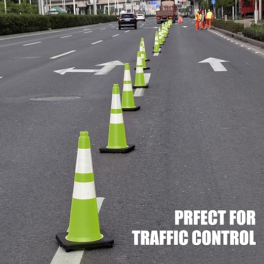 Fluorescent Orange/Green PVC Traffic Cones, Heavy Black Base Parking Lot Cone - Image 5