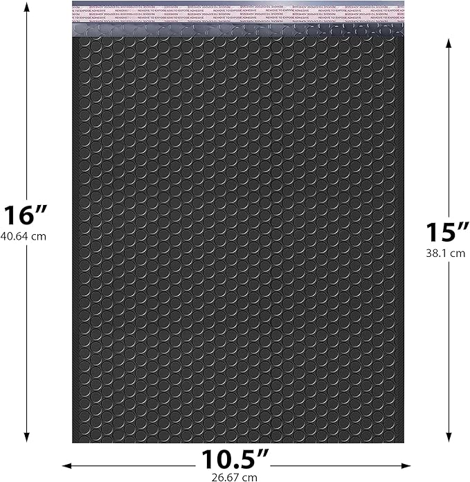 Black 10.5x16 Inch Large Poly Bubble Mailers #5 | Padded Envelopes - Image 2