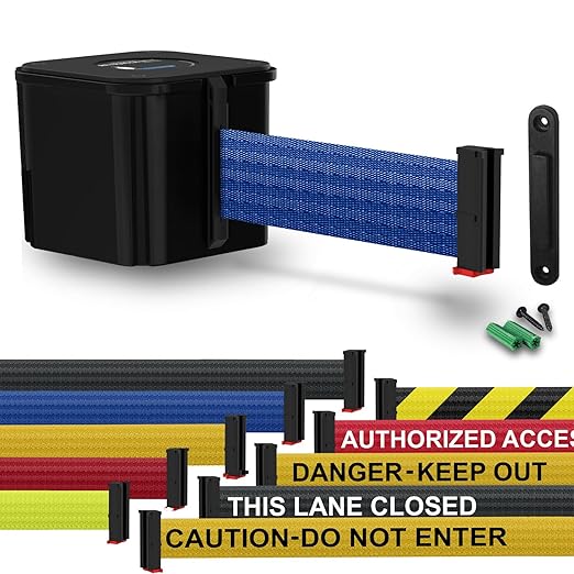 WM412 Retractable Belt Wall Mounted Smooth Black Crowd Control Barrier and - Image 2
