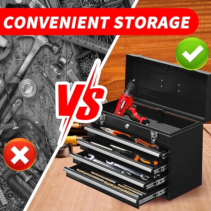 4 Drawers Metal Tool Box Portable Steel Tool Chest - Image 9