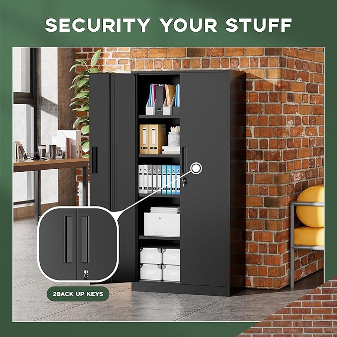 Greenvelly Metal Garage Storage Cabinet, 72” Locking Black Tool Steel Cabinet - Image 7