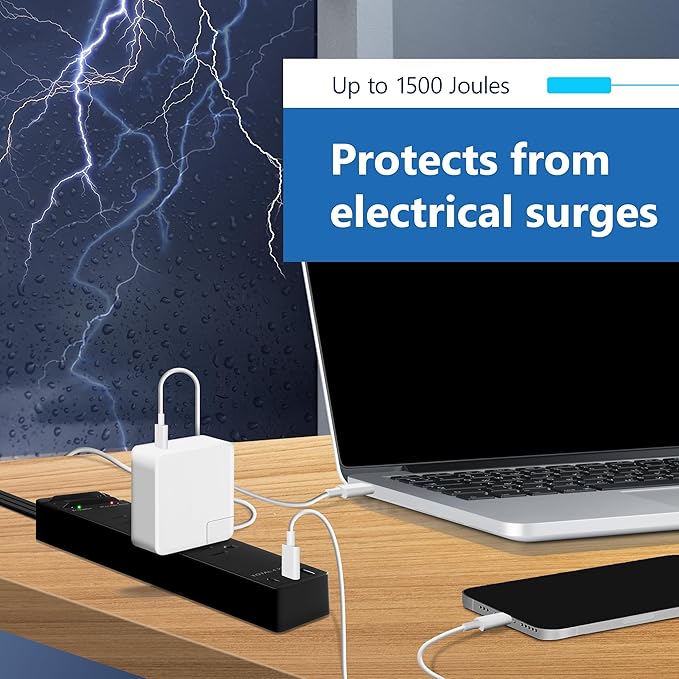 LIDER Outlet Extender with 4 Receptacles, USB-A and 2 USB-C, Ultra-Thin - Image 3
