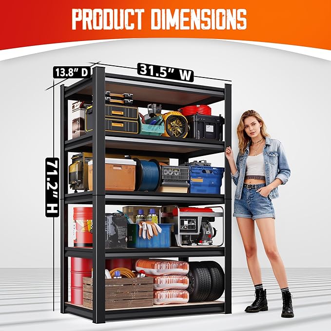 Set of 3 71"H Garage Shelving-5 Tier Garage Storage Shelves, Adjustable Heavy - Image 5
