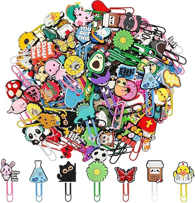 50 PCS Random Paper Clips Metal Paperclip Large Size Paper Clip Cute Bookmark by Pabucle