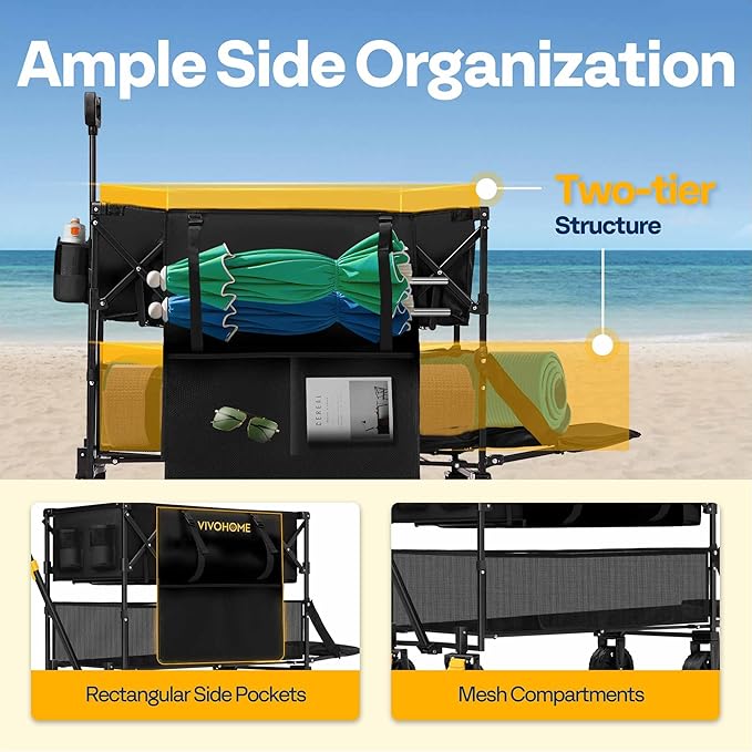 VIVOHOME 400L Large Capacity Double Decker Collapsible Wagon 500lbs Heavy Duty - Image 3