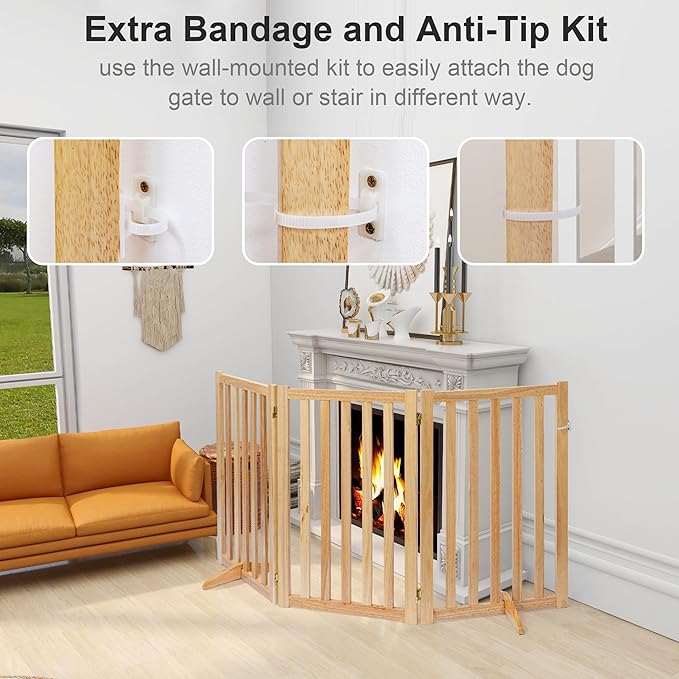 36" Height Extra Tall Freestanding Pet Gate, Solid Wood Folding Safety Fence - Image 5