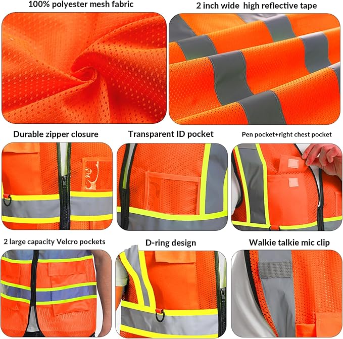 BeautyWill Custom Safety Vest Logo Class 2 High Visibility Reflevtive Vest - Image 4
