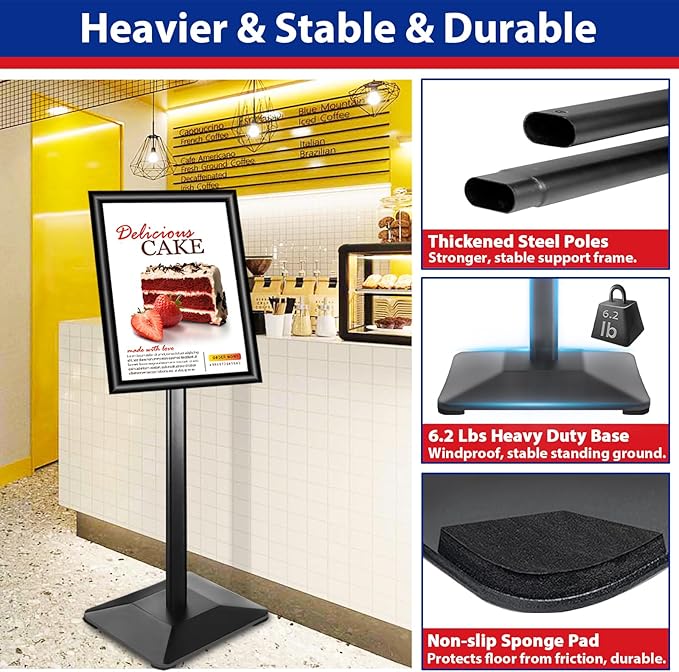 Pedestal Sign holder Stand 11x17inch Adjustable Standing Floor Sign Stand - Image 3
