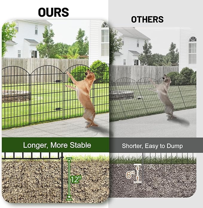Metal Garden Fence with Gate 42in x 23.3ft, 1 Gate+ 9 Panels Dog Fence Border - Image 5