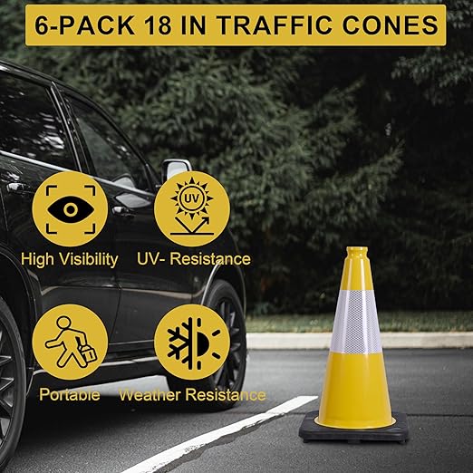 OrangeStar 6-Pack 18" Traffic Cones, Weighted Base - Image 2