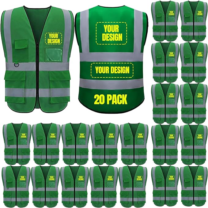 BeautyWill 10/20 Pack Custom Logo Safety Vest, Bulk High Visibility Class 2 by BeautyWill