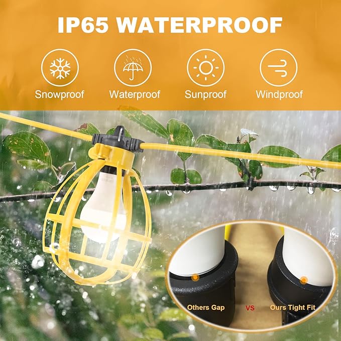 100FT Construction String Lights, 100W 11 Bulbs Work Lights - Image 5