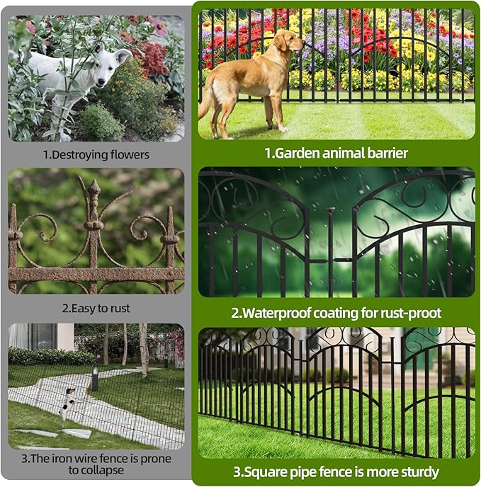 10 Panels 32in Decorative Garden Fence, Total 22.5ft L Heavy Duty Iron Metal No - Image 4