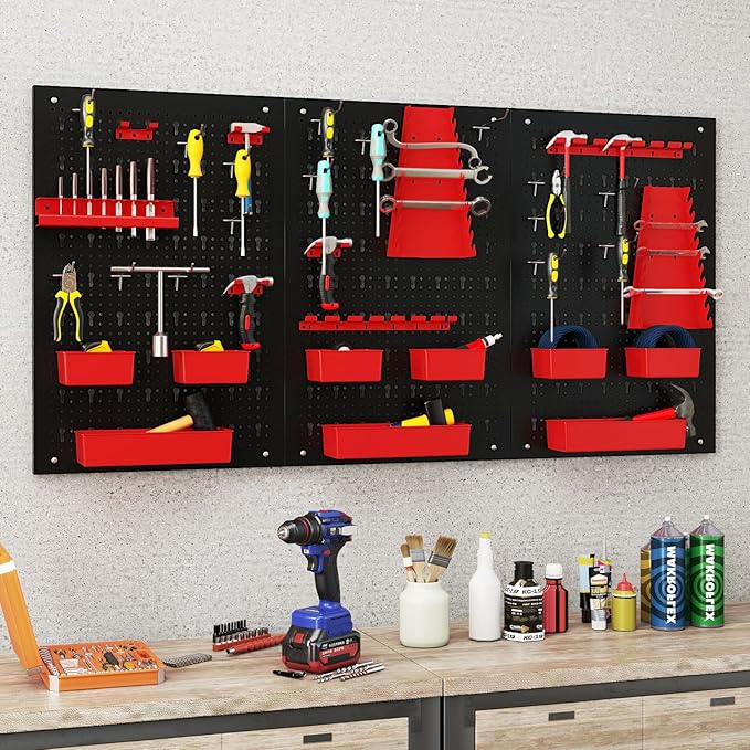 Goplus Pegboard Wall Organizer, 9-Bin Parts Rack Organizer w/Hammer Racks - Image 5