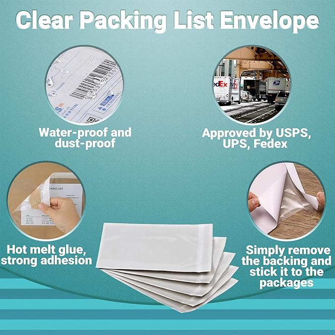 APQ Clear Top Loading Packing List Envelopes, 7 x 10 Inches. 1000 Pack Packing - Image 4