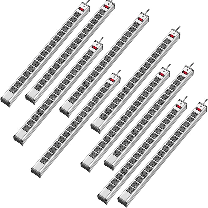 10-Pack Long Surge Protector Power Strip, 16 Outlet Heavy Duty Power Strip by Kungfuking