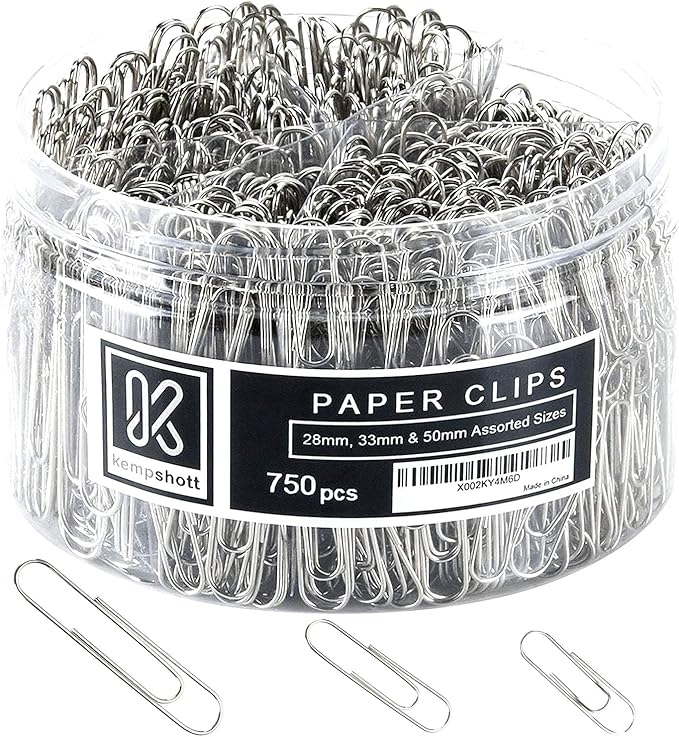 750 Paper Clips Assorted Sizes Small, Medium and Large Paper Clips by Kempshott%C2%AE