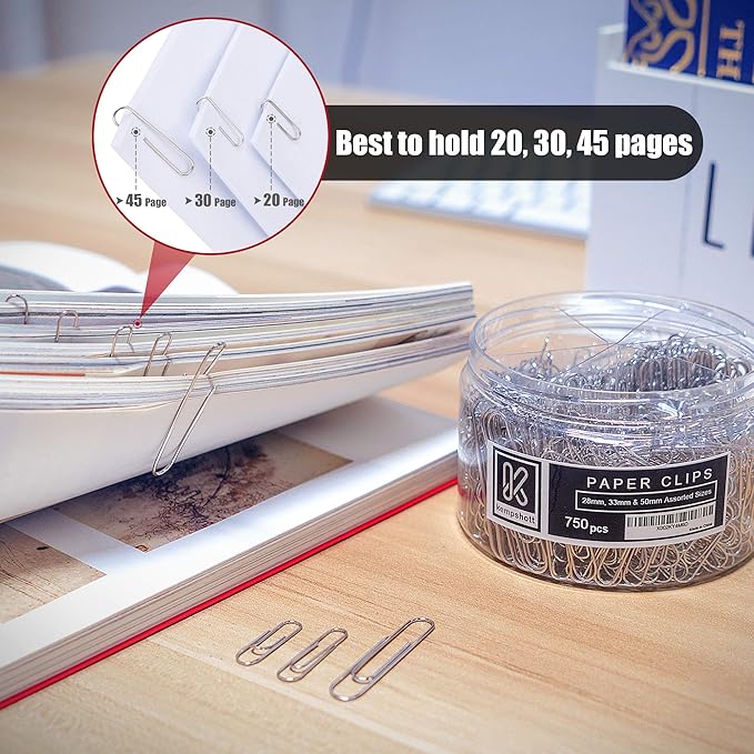 750 Paper Clips Assorted Sizes Small, Medium and Large Paper Clips - Image 3