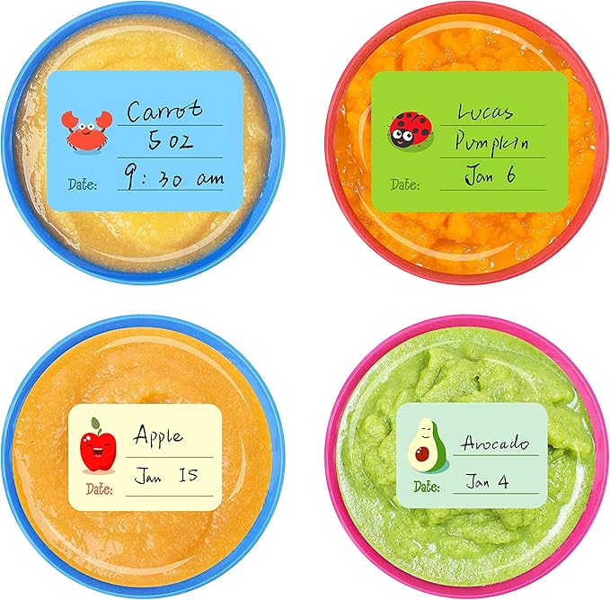 240 PCS Baby Food Labels Set in 2 Sizes and 45 Designs Water Resistant by Stickyourhappymoment