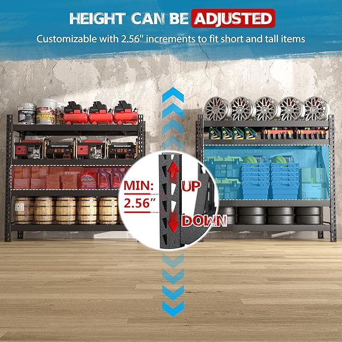 8000LBS 78 "W x 24 "D x 72 "H Garage Shelving, 4-Tier Industrial Iron Shelving - Image 3