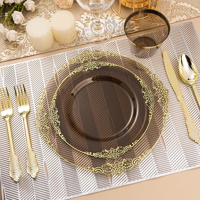 350PCS Clear Black Plastic Plates - Image 6