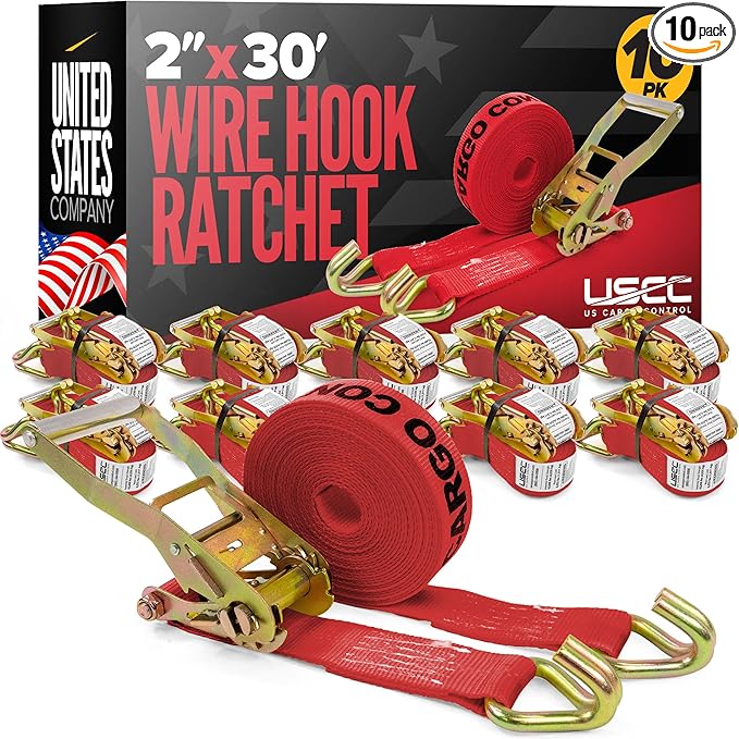 US Cargo Control Wire Hook Ratchet Straps 2 Inch x 30 Foot, 000 LBS Break by USCargoControl