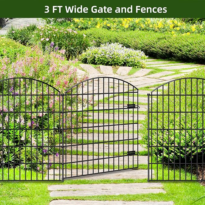 Metal Garden Gate and Fences Outdoor ECG1191, 1 Gate + 4 Fence Panels, 43.2in - Image 6