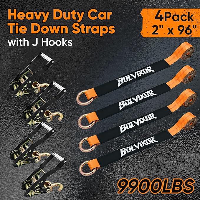 4 Pack Car Tie Down Straps for Trailers 2" x 96" - Image 2