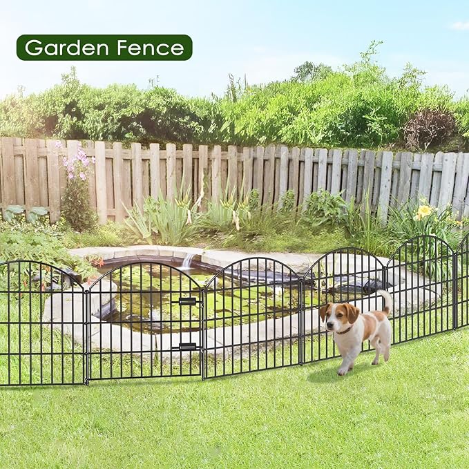 Metal Garden Fence with Gate 28in x 37.3ft, 1 Gate + 15 Panels Dog Fences - Image 5