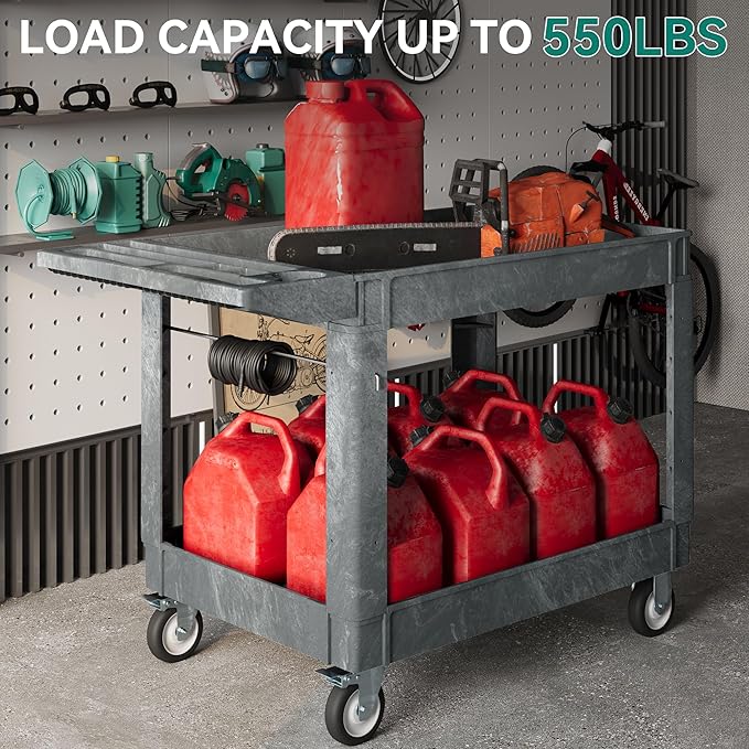 YITAHOME Utility Cart on Wheels, 550 lbs 2 Shelf Heavy Duty Rolling Carts - Image 2