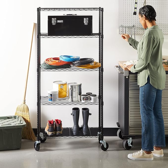Amazon Basics 5-Shelf Adjustable, Heavy Duty Storage Shelving Unit on 4'' Wheel - Image 6