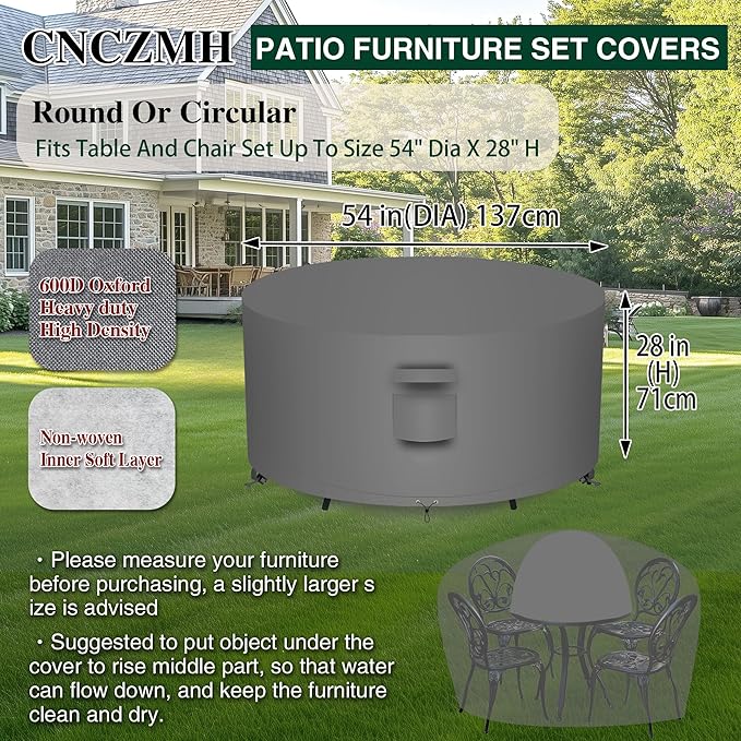 Heavy Duty Patio Furniture Covers Waterproof, 600D Round Outdoor Furniture - Image 2