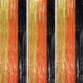 3 Pack 3.3 x 8.2 ft Black Gold Orange Foil Fringe Backdrop Curtains, Tinsel by Voircoloria