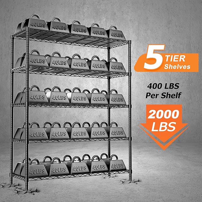 Storage Shelves Heavy Duty, 5-Tier Adjustable Metal Utility Rack, Wire Shelf - Image 4