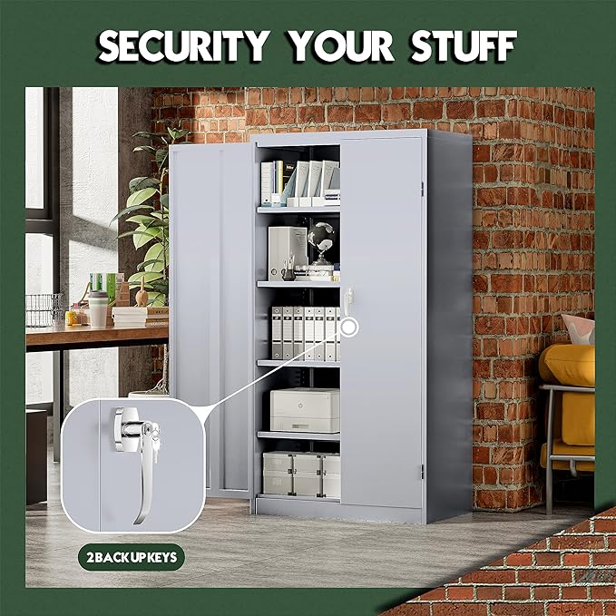 Greenvelly Metal Storage Cabinet, Locking Steel Cabinet - Image 6