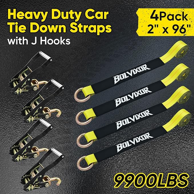 4 Pack Car Tie Down Straps for Trailers 2" x 96" - Image 2