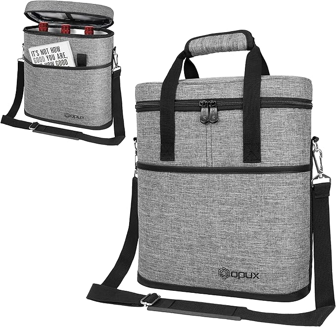 opux 3 Bottle Wine Carrier Tote, Insulated Leakproof Wine Cooler Bag, Wine - Image 8