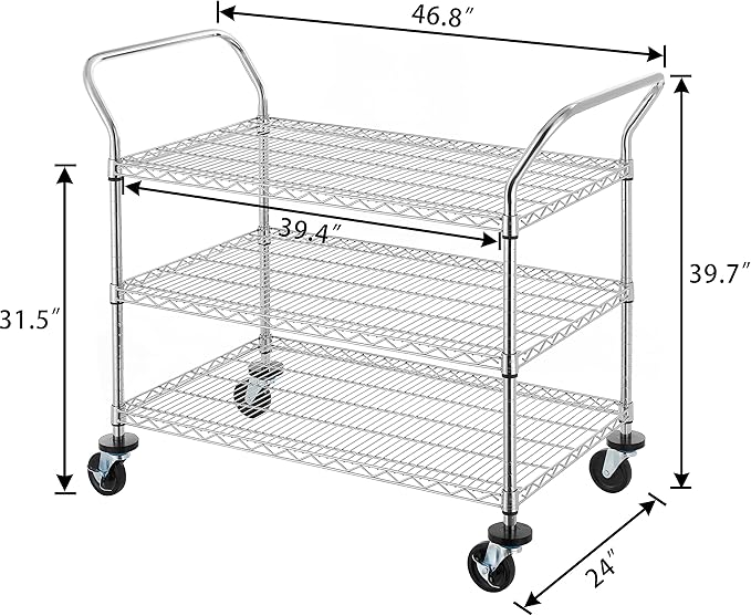 Finnhomy 3-Tier Commercial Grade Rolling Cart, Heavy Duty Utility Cart - Image 3