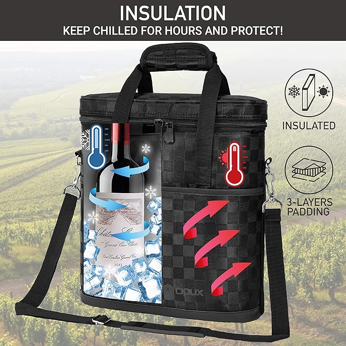Opux 3 Bottle Wine Carrier Tote, Insulated Leakproof Cooler Bag - Image 2
