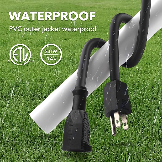 BN-LINK 10ft Outdoor Extension Cord, 12/3 SJTW Heavy Duty Power Cord, 3-Prong - Image 6