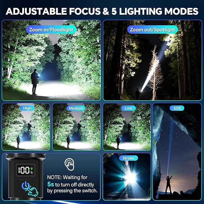Rechargeable Flashlights 2 Pack, Super Bright Flash Light High Lumens 9900LX - Image 3