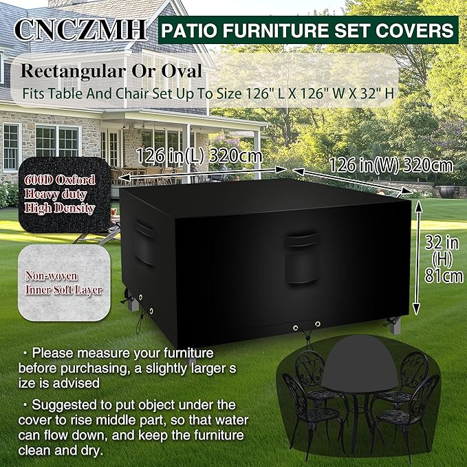 Square Heavy Duty Patio Table Covers Waterproof, 600D Outdoor Dining Table and - Image 2