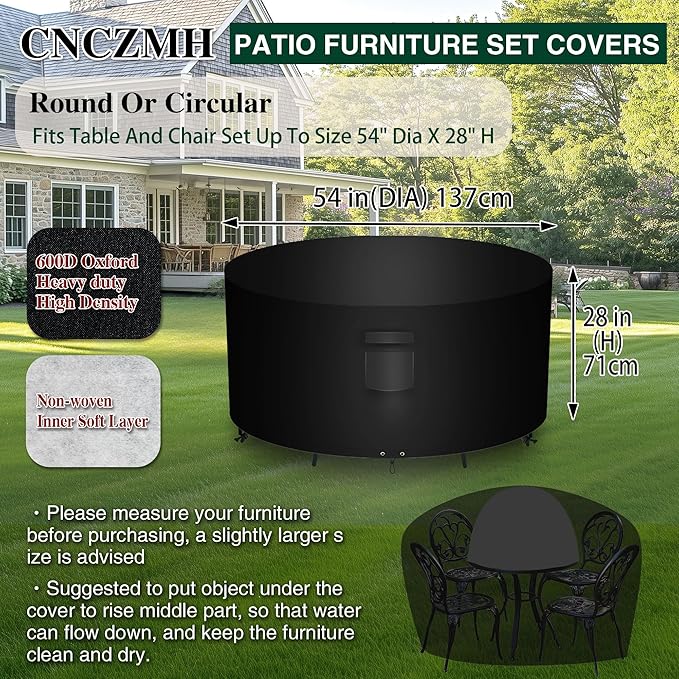 Heavy Duty Patio Furniture Covers Waterproof, 600D Round Outdoor Furniture - Image 2