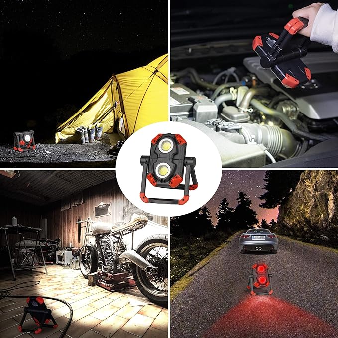 Yzoni 2 Pack LED Work Light Rechargeable, 2 COB 2500LM Folding Portable Flood - Image 7