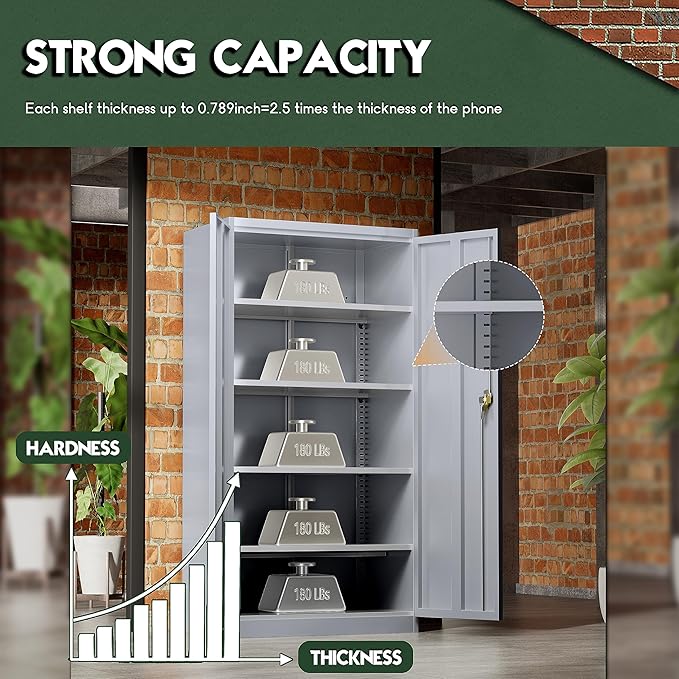 Greenvelly Metal Storage Cabinet, Locking Steel Cabinet - Image 4