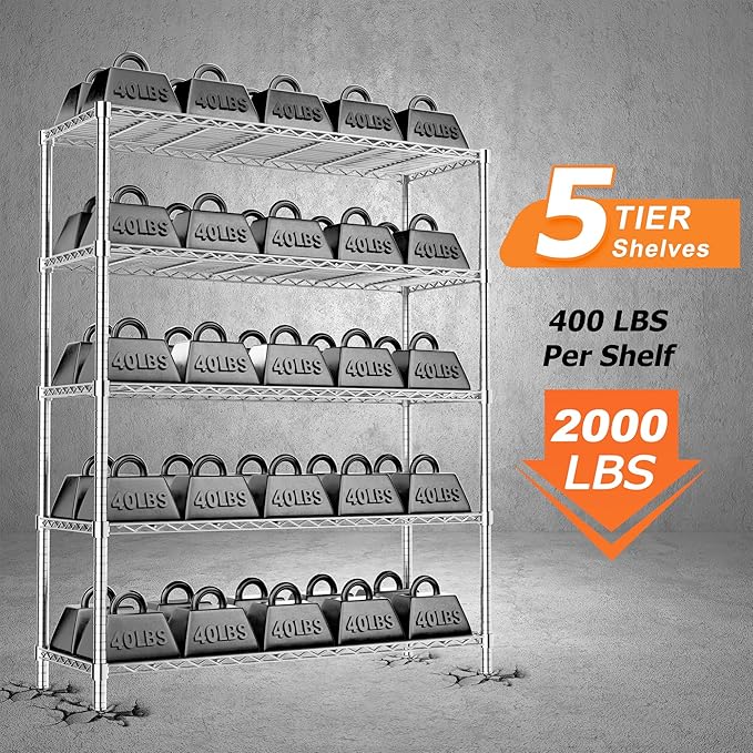 Storage Shelves Heavy Duty, 5-Tier Adjustable Metal Industrial Utility Shelf - Image 5