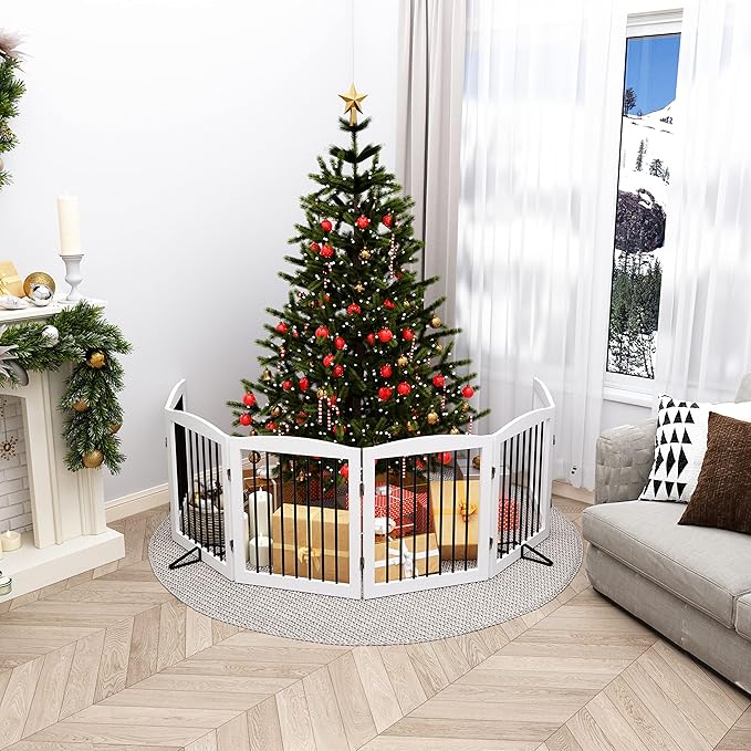 Freestanding Pet Gate for Dogs, Foldable Wooden Dog Gate for House, Extra Wide - Image 2