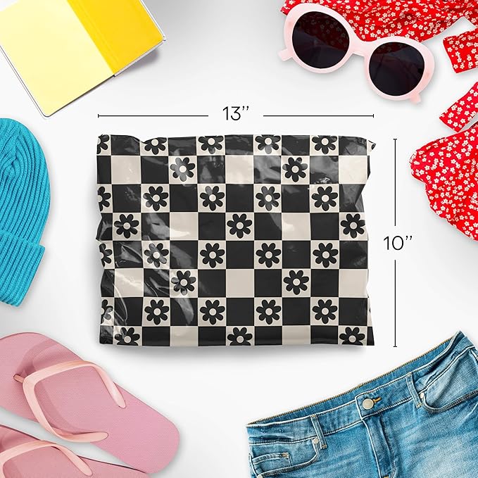 10x13 Poly Mailers – Checkerboard Daisy – Waterproof, Tear-Resistant Shipping - Image 2